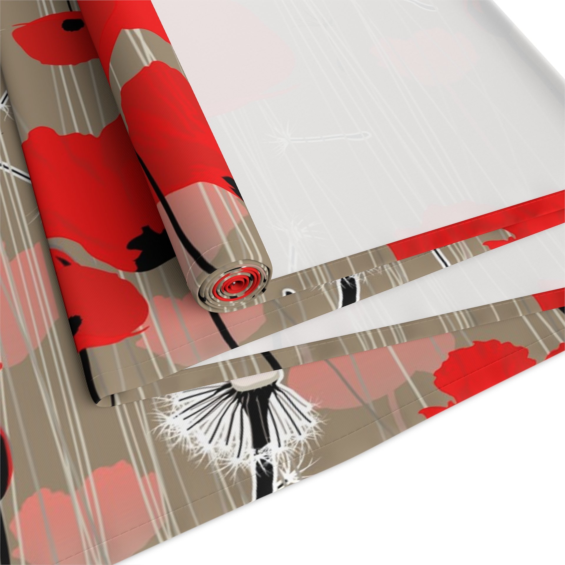 Red Poppies Table Runner folded view showing back side