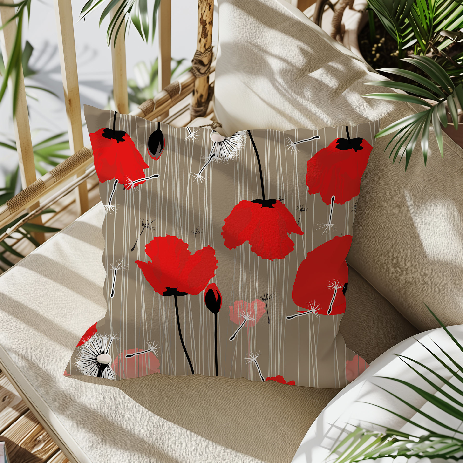 Red Poppy Pillow Outdoor