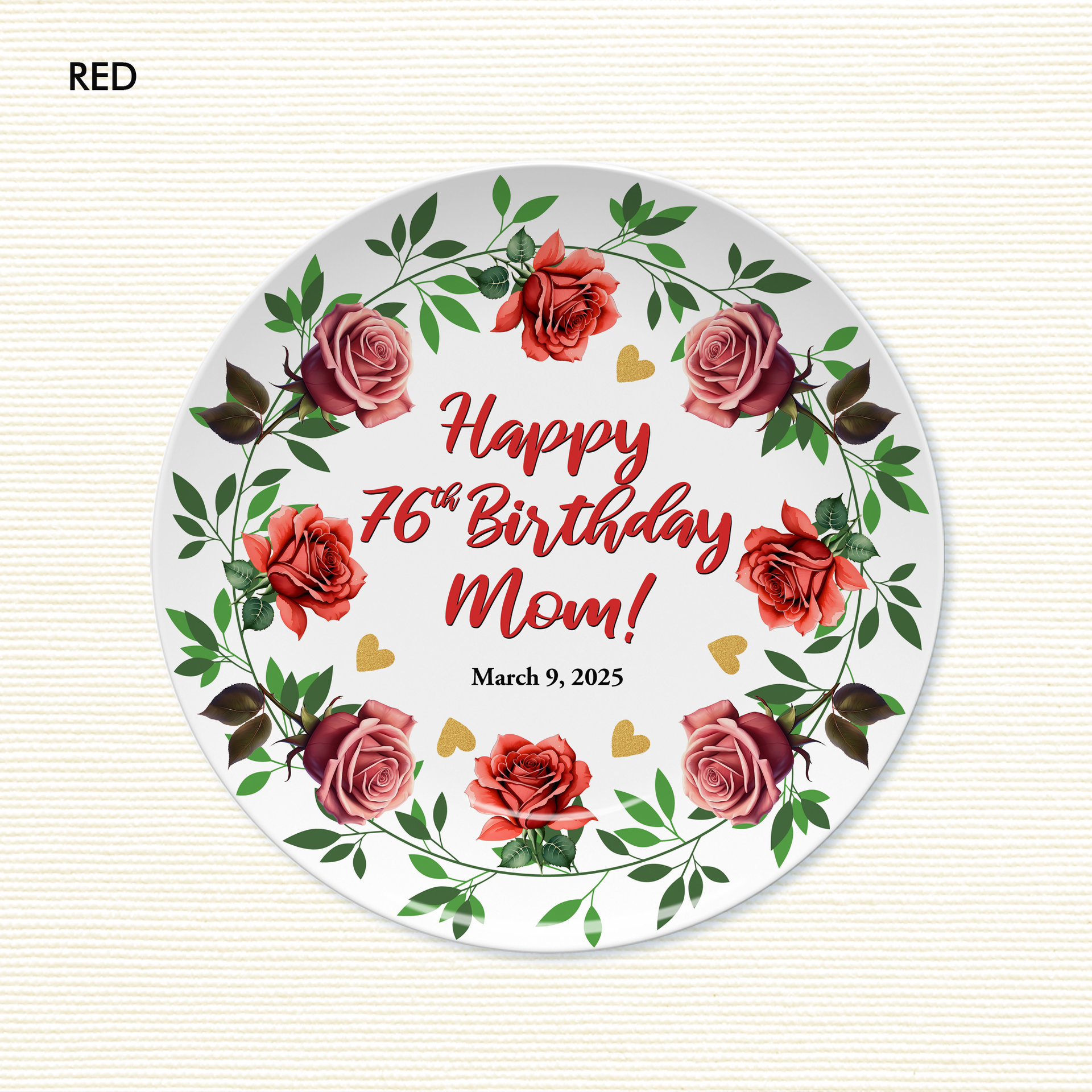 Personalized red and pink floral plate