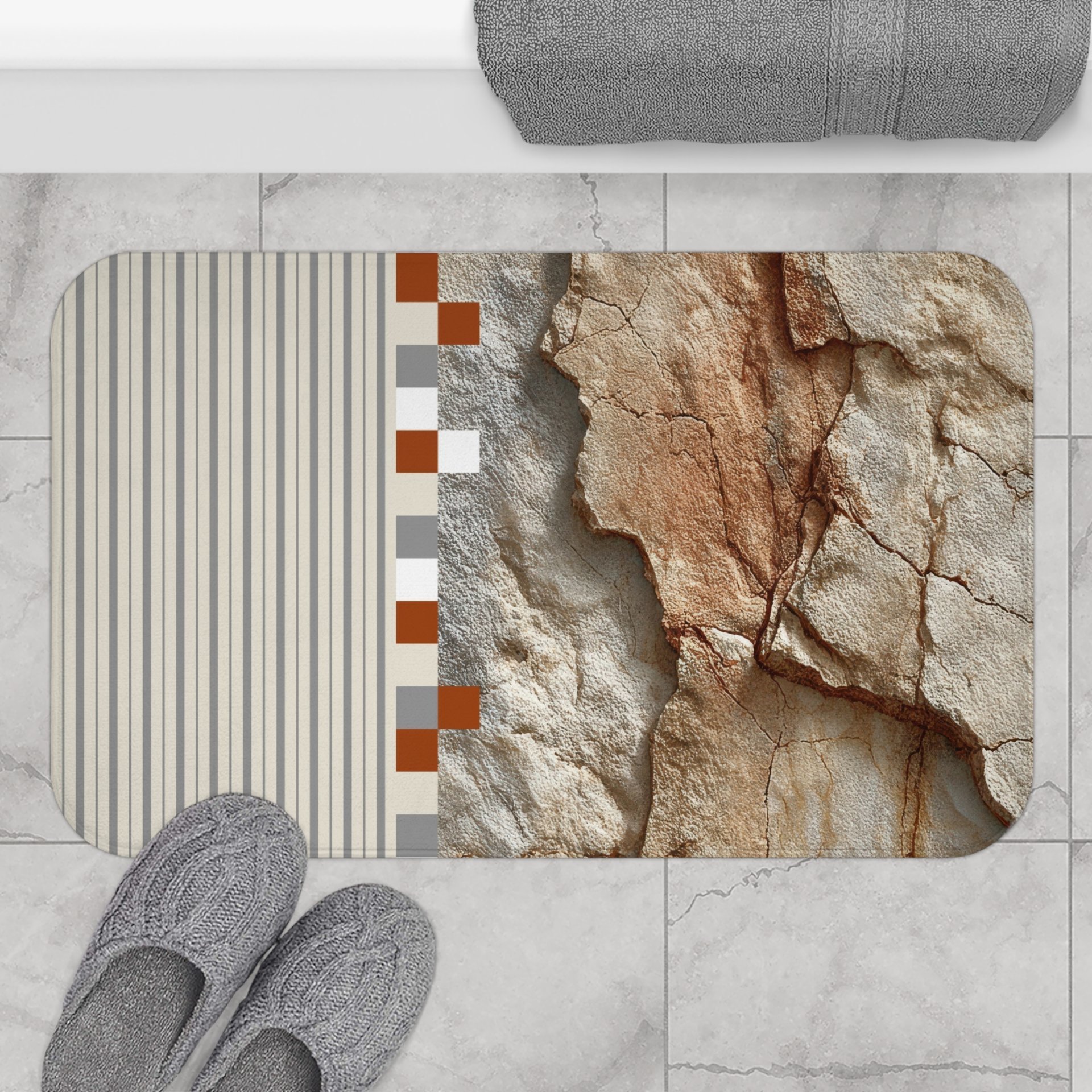 Rustic Rock and Stripe Bath Mat Large