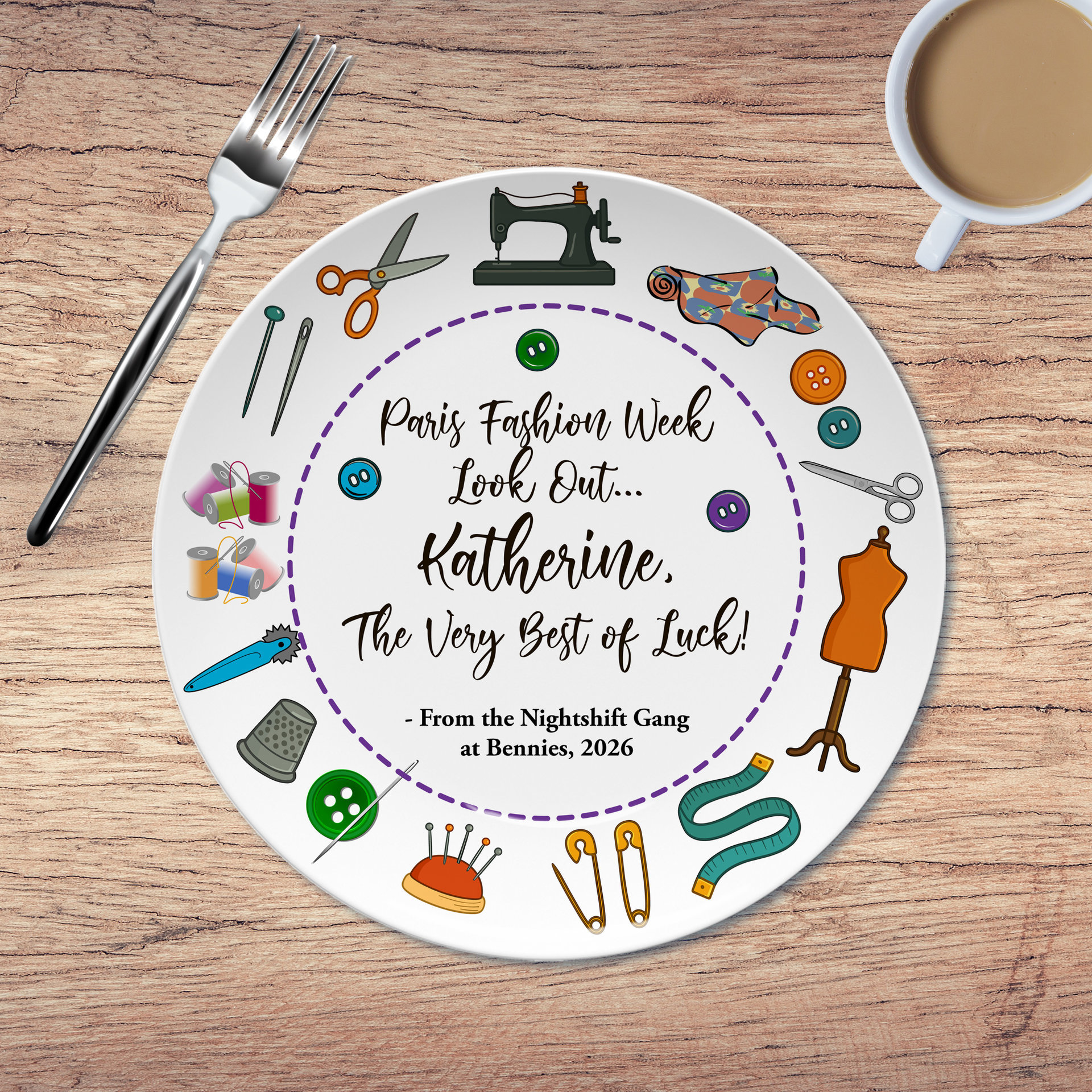 Personalized Sewing Plate, Retirement or Graduation Gift