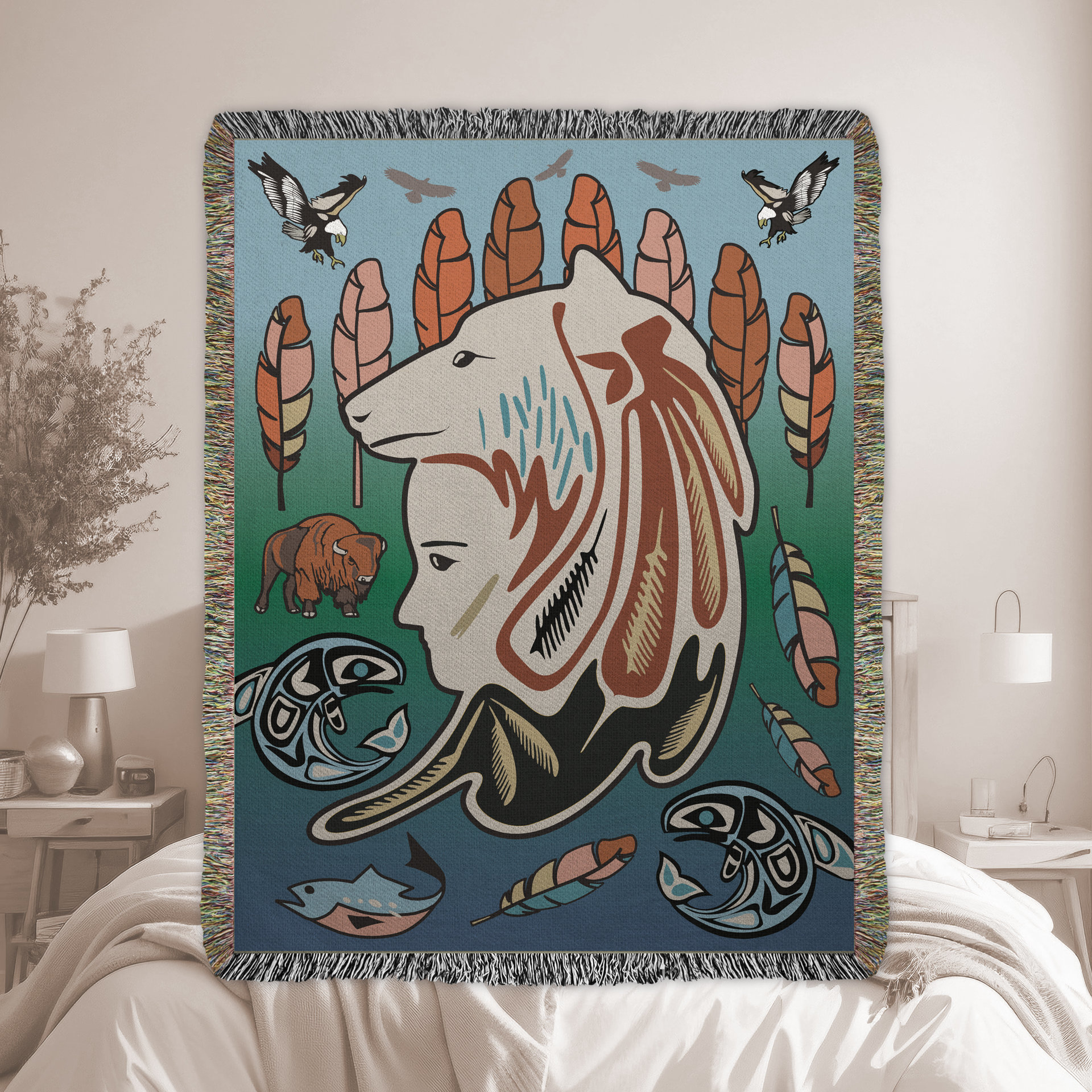 Shananic Medicine Woman Blanket used as a wall tapestry