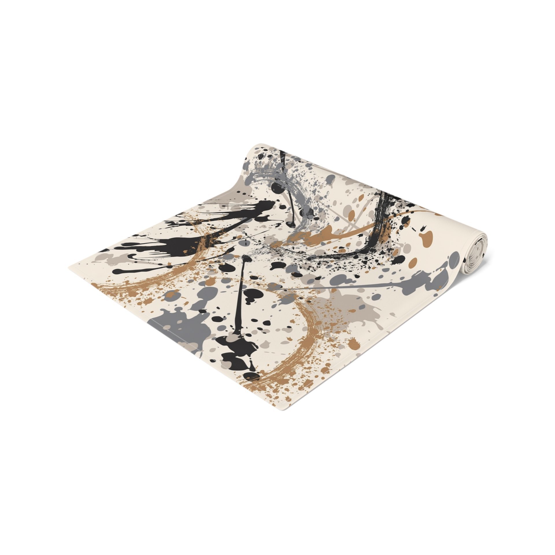 Neutral Paint Spatter Table Runner rolled up