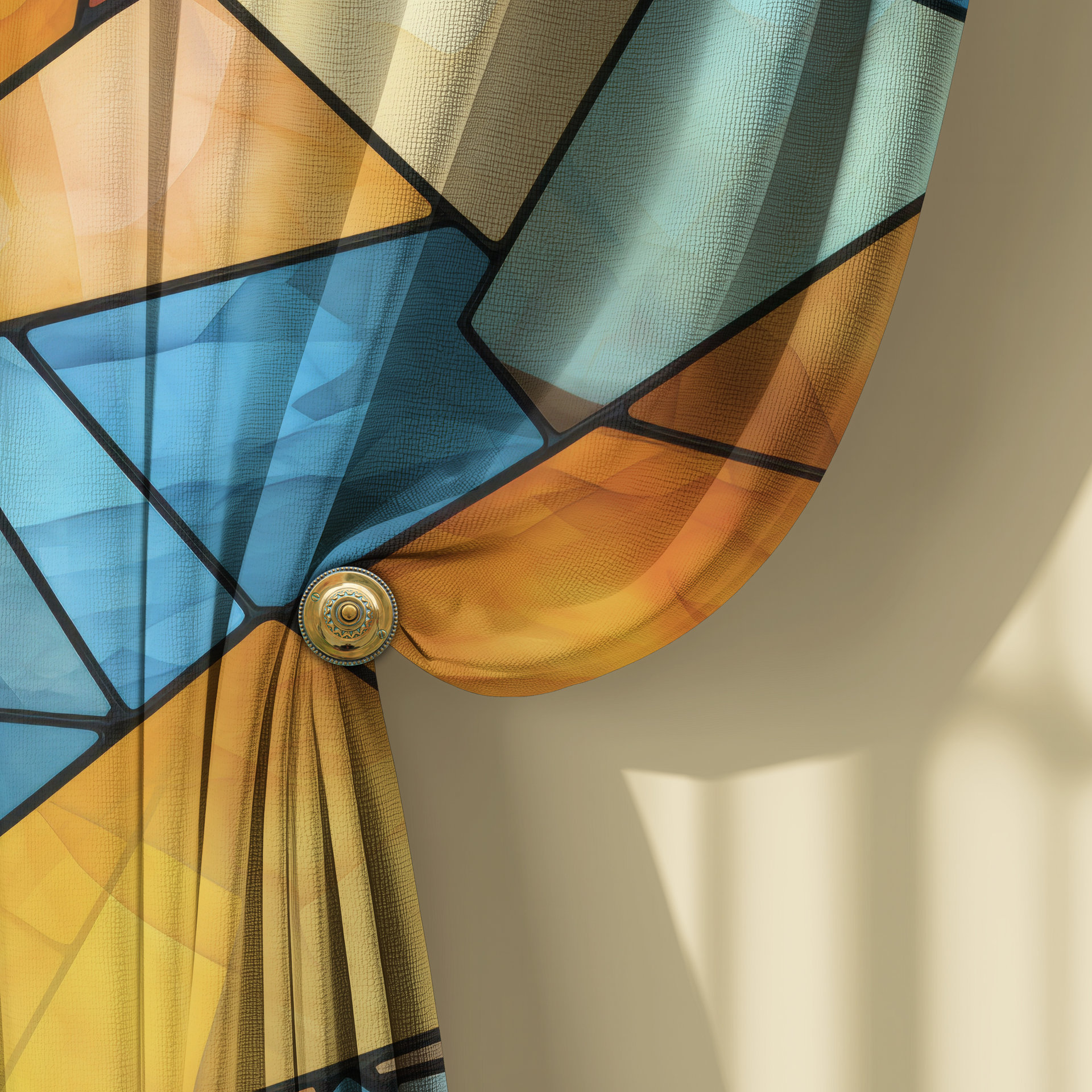 Rustic Stained Glass Eagle Curtains, Southwestern Colors Rod Pocket Panels