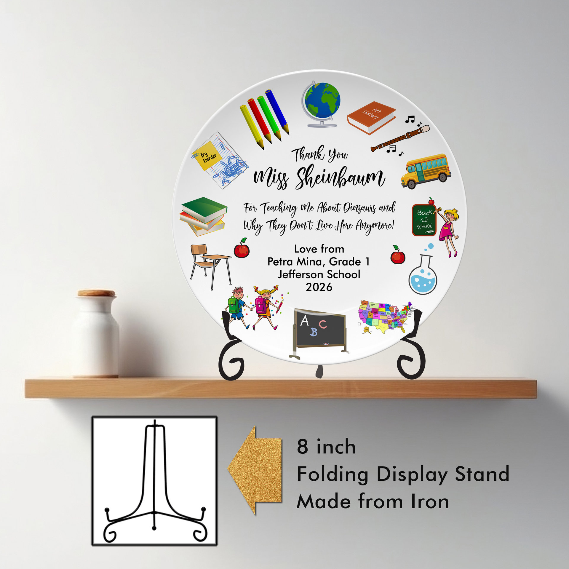 Personalized Teacher Appreciation Gift Plate with Display Stand 