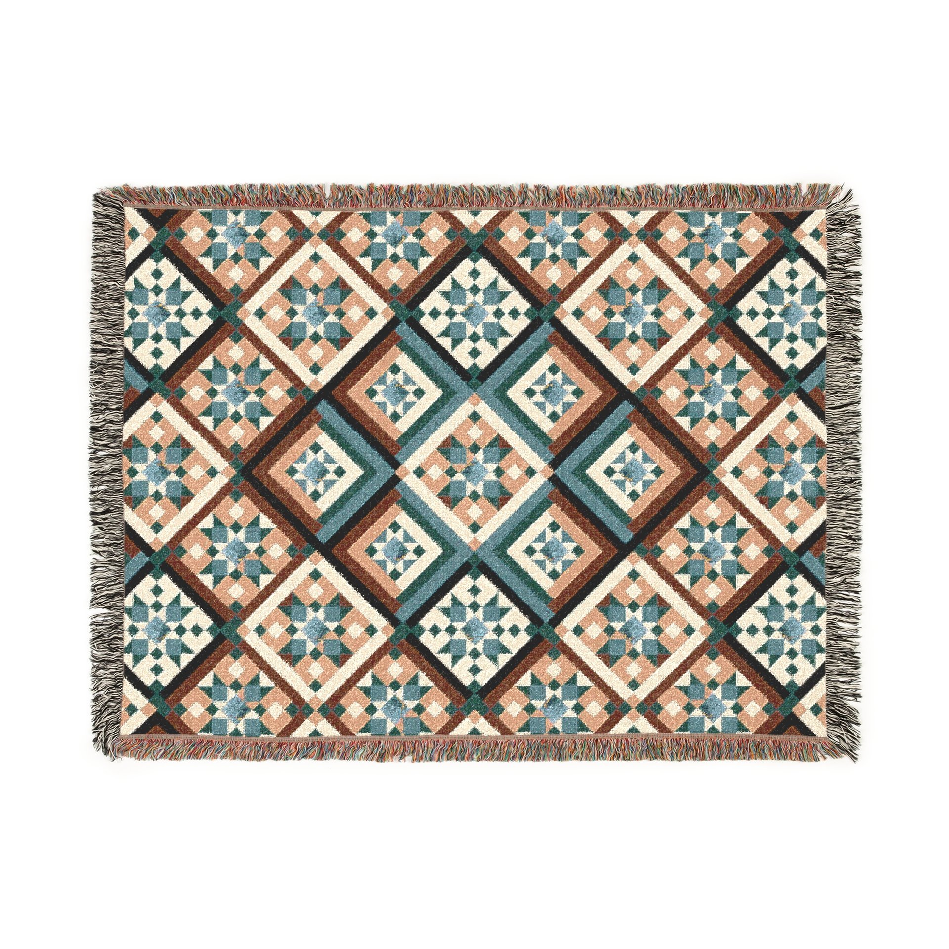Southwestern Woven Cotton Blanket, Diamonds Pattern