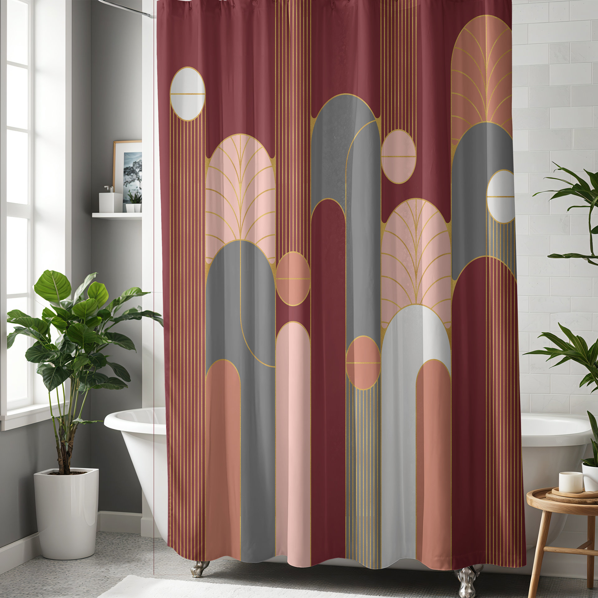 Red Wine Minimalist Art Deco Shower Curtain