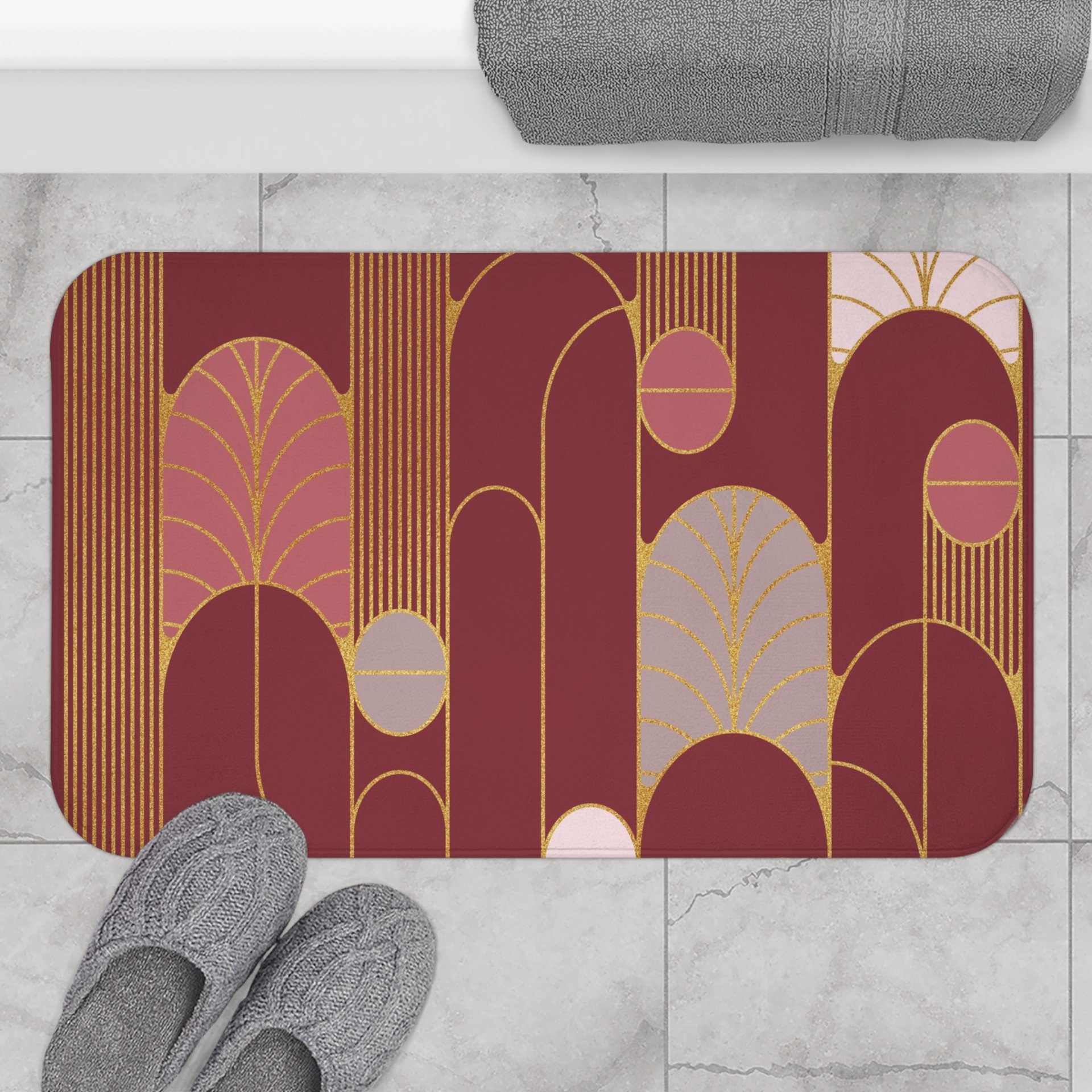Red Wine Minimalist Art Deco large bath mat