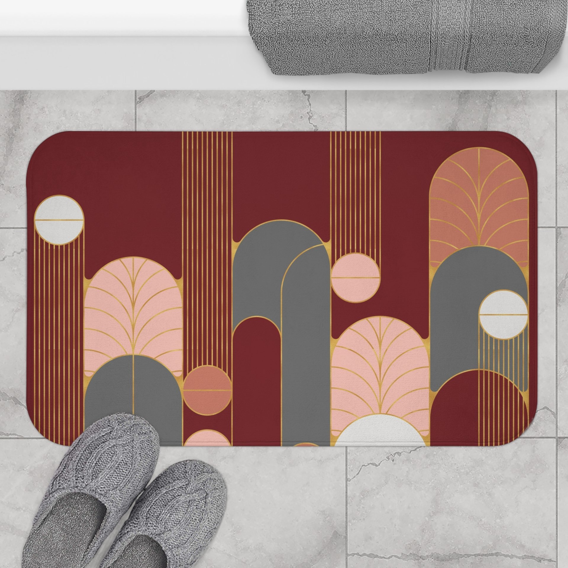 Red Wine Minimalist Art Deco Large Bath Mat