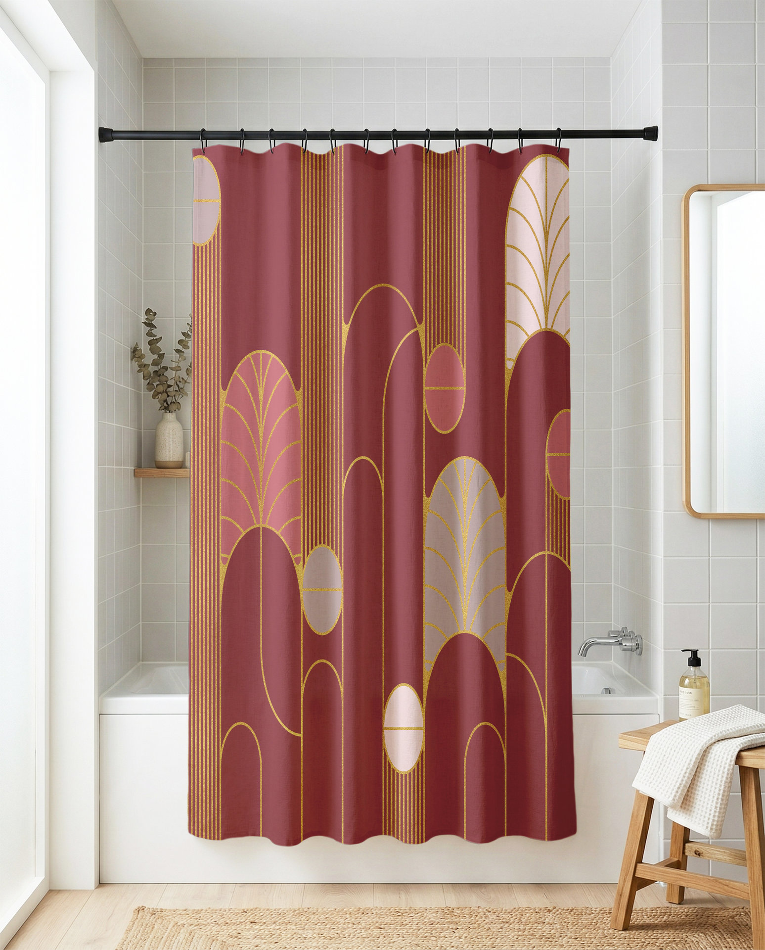 Red Wine Minimalist Art Deco Shower Curtain
