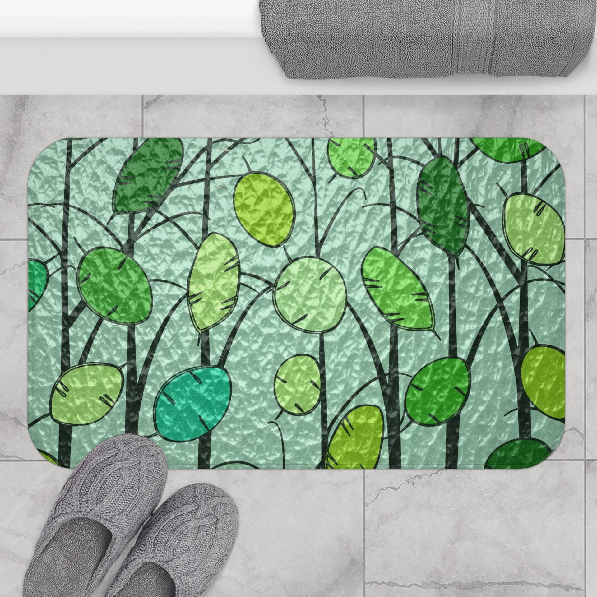 Green Honesty Plant large bath mat