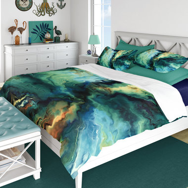 Blue Abstract Art Queen Duvet Cover Set