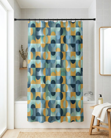 Blue Green Gold Mid Century Modern Shower Curtain