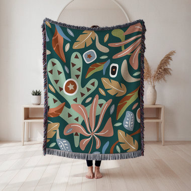 Bold Modern Floral Woven Cotton Blanket