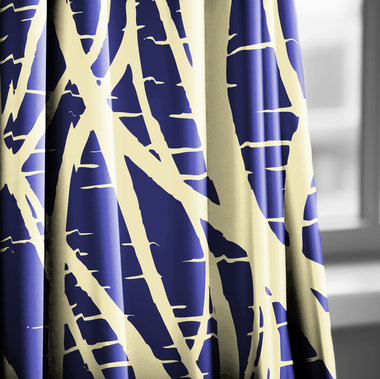 cobalt blue and butter yellow abstract curtains