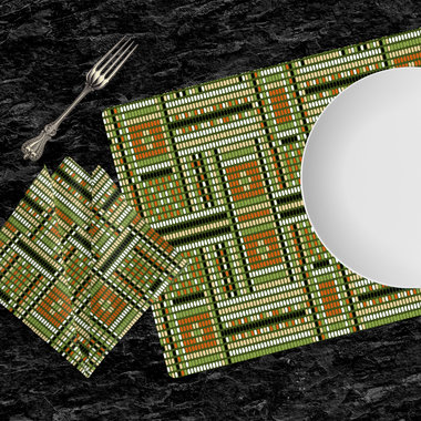 Beadwork Cotton Placemat & Napkin, Ethnic Tribal Weave Design