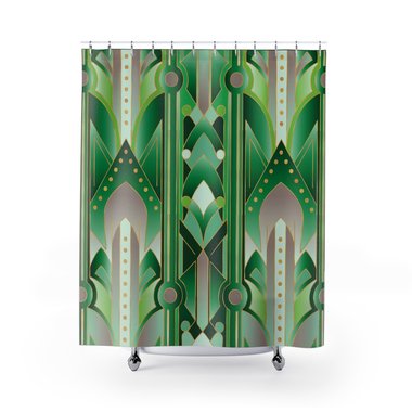 Emerald Green Art Deco Shower Curtain