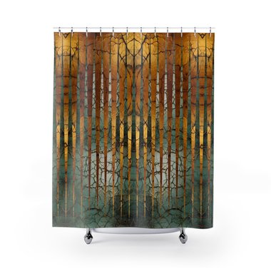 Green and Gold Striped Shower Curtain