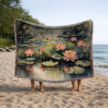 Water Lilies Woven Cotton Blanket