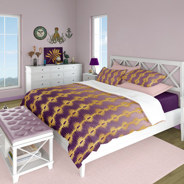 Purple Ombré and Gold Stripes Bedding Set