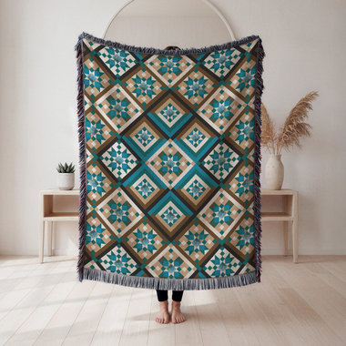 Southwestern Woven Cotton Blanket, Diamonds Pattern
