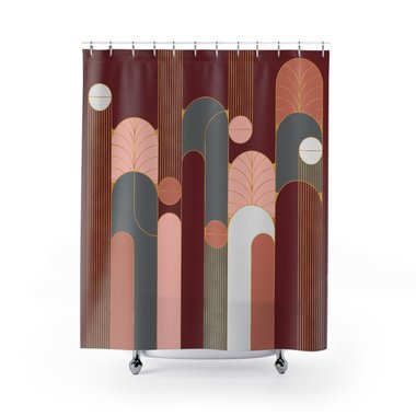 Red Wine Minimalist Art Deco Shower Curtain